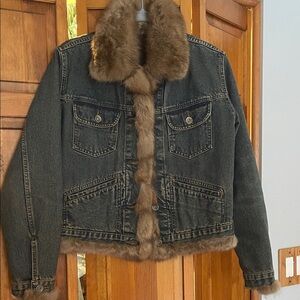 Denim Jacket with real fur trim